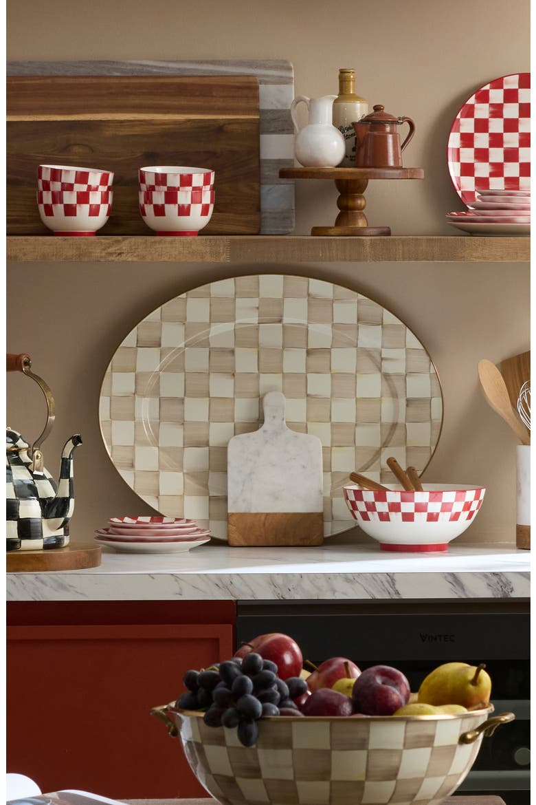 Large Mocha Check Oval Platter, Alternate, color, MOCHA