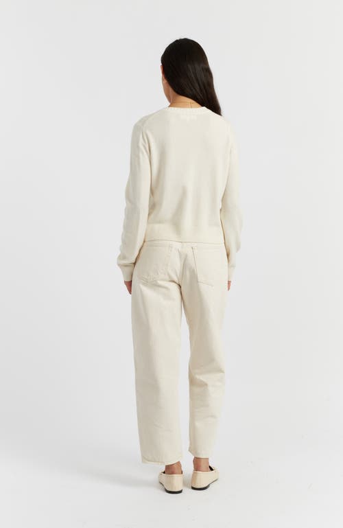 Chinti & Parker Wool Cashmere Blend Crew Neck Cropped Cardigan In White