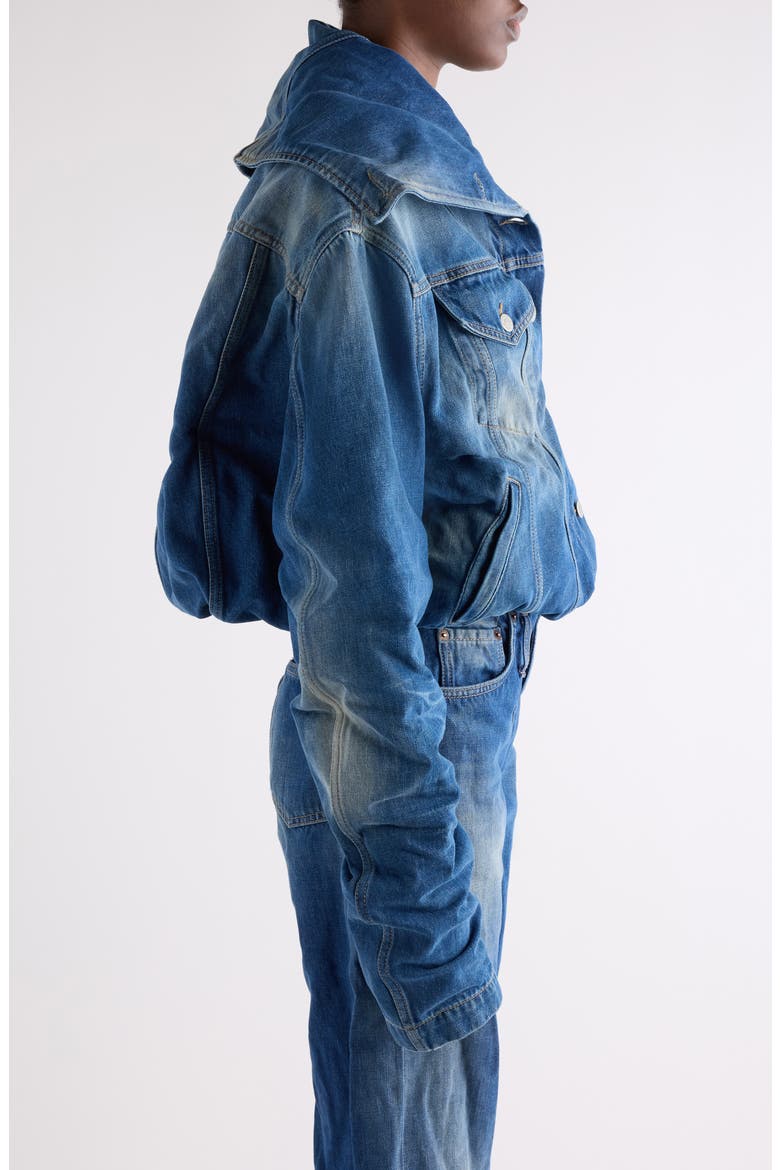Orim Ruched Sleeve Denim Jacket, Alternate, color, MID BLUE