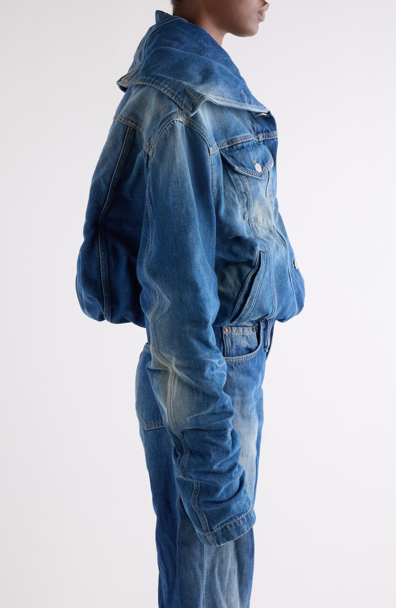 Acne Studios Orim Ruched Sleeve Denim Jacket, Alternate, color, Mid Blue