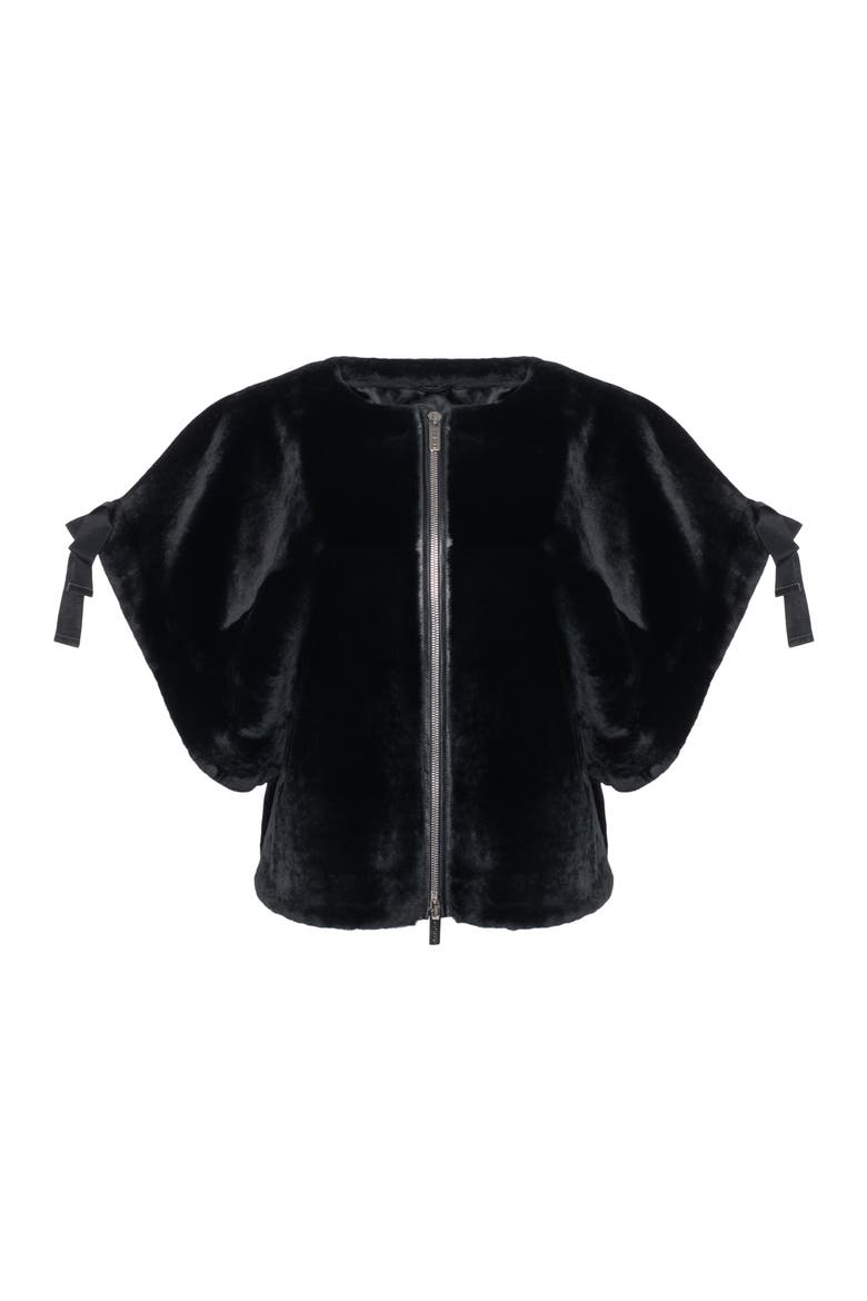 Genuine Shearling Jacket, Short Sleeve, Alternate, color, BLACK
