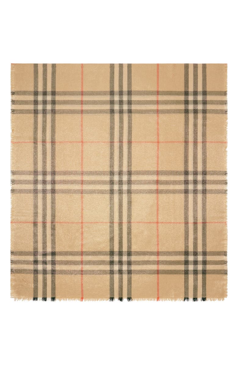 Burberry Metallic Wool & Silk Scarf, Main, color, Sand