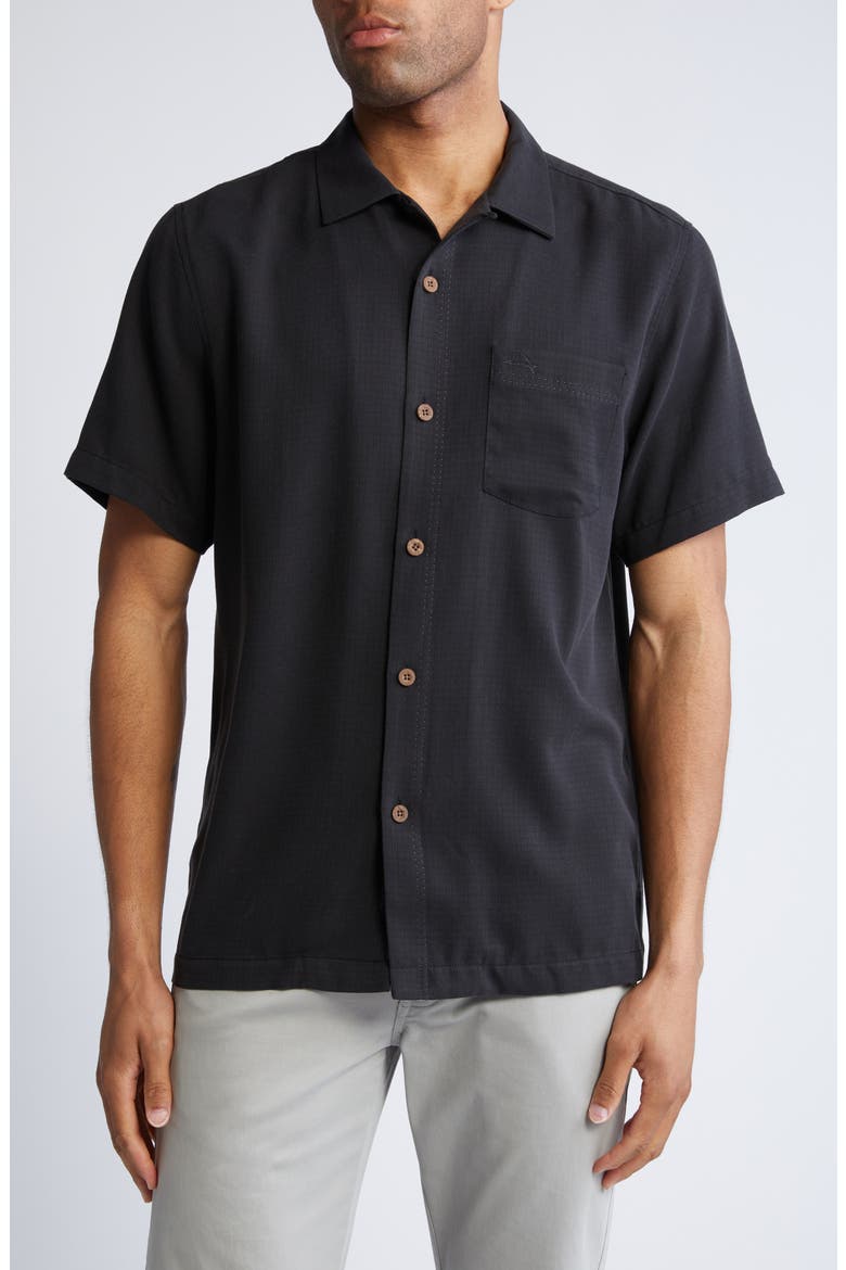 Coastal Breeze Silk Blend Button-Up Shirt, Main, color, BLACK