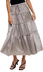 WISHLIST Tiered Satin Midi Skirt