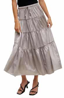 WISHLIST Tiered Satin Midi Skirt