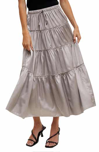 WISHLIST Tiered Satin Midi Skirt
