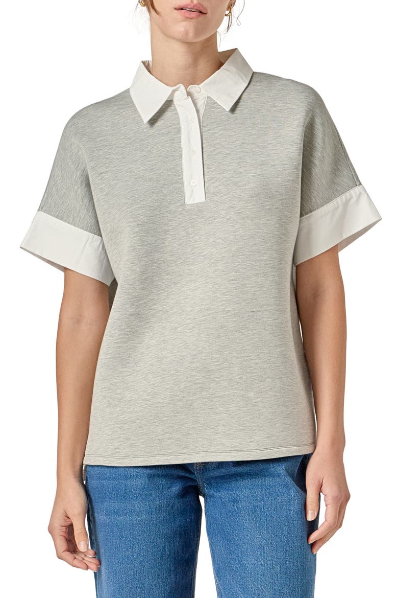 Mixed Media Polo, Main, color, HEATHER GREY/ WHITE