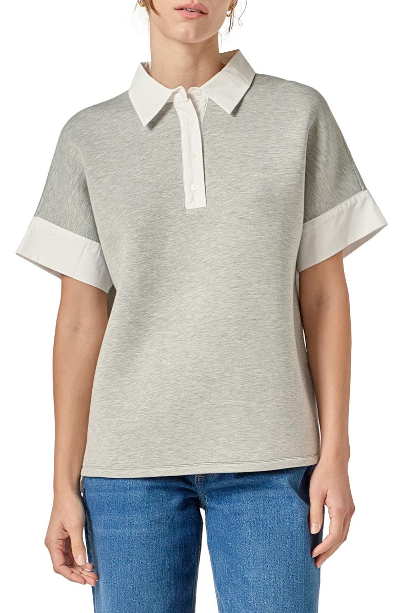 English Factory Mixed Media Polo, Main, color, Heather Grey/ White