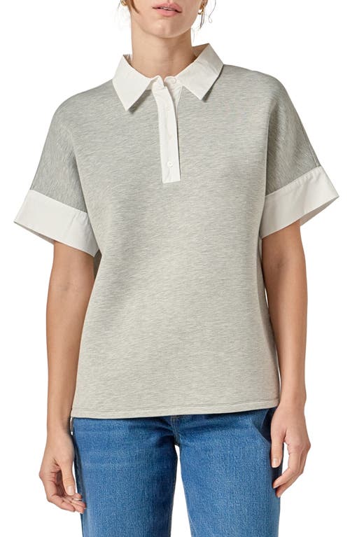 English Factory Mixed Media Polo In Gray