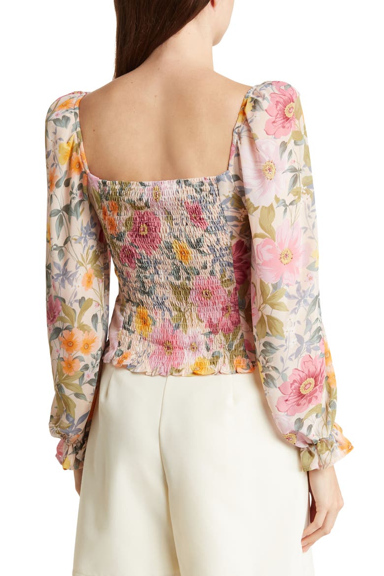 the Label Tonina Puff Sleeve Top, Alternate, color, TAUPE FUCHSIA MULTI FLORAL