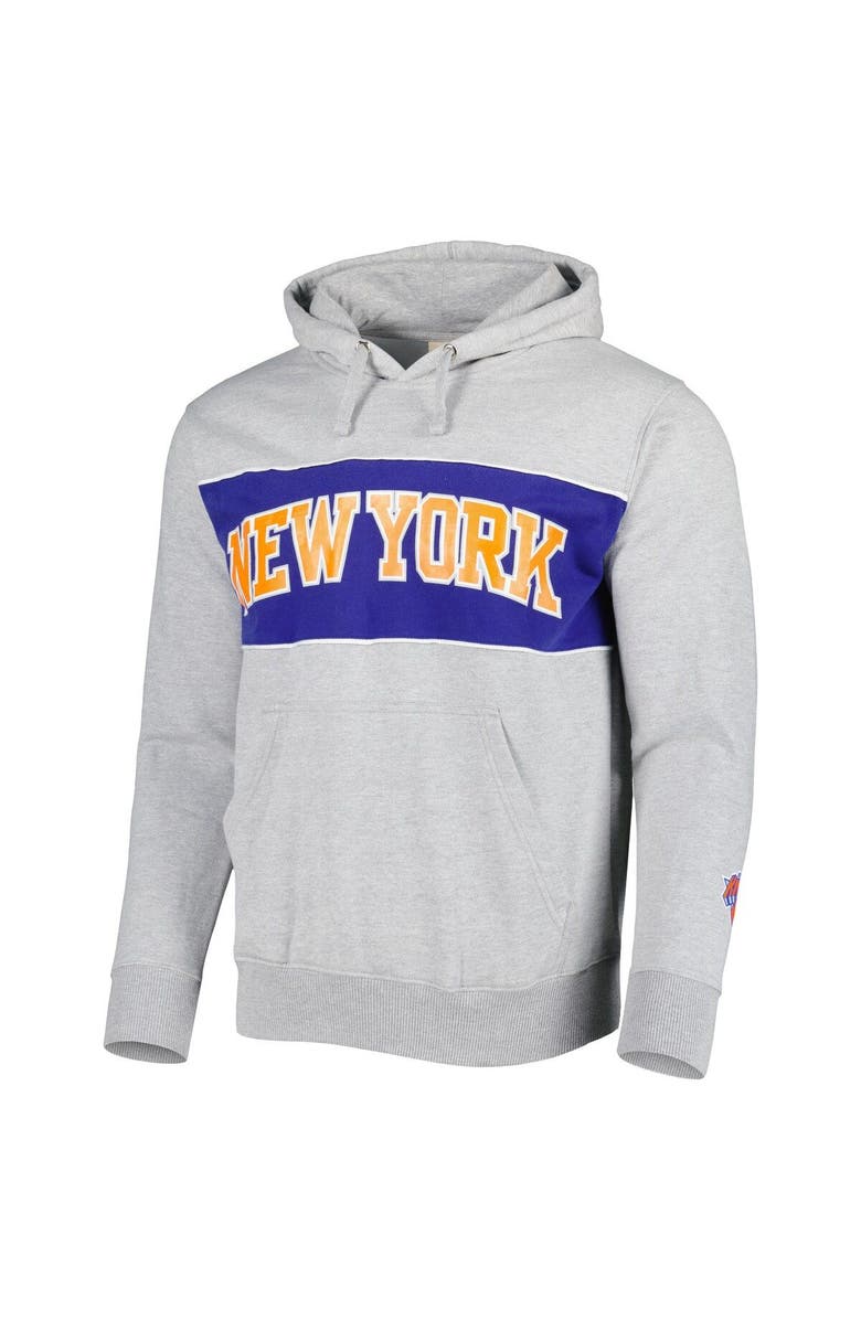FANATICS Men's Fanatics Branded Heather Gray New York Knicks Wordmark French Terry Pullover Hoodie, Alternate, color,
