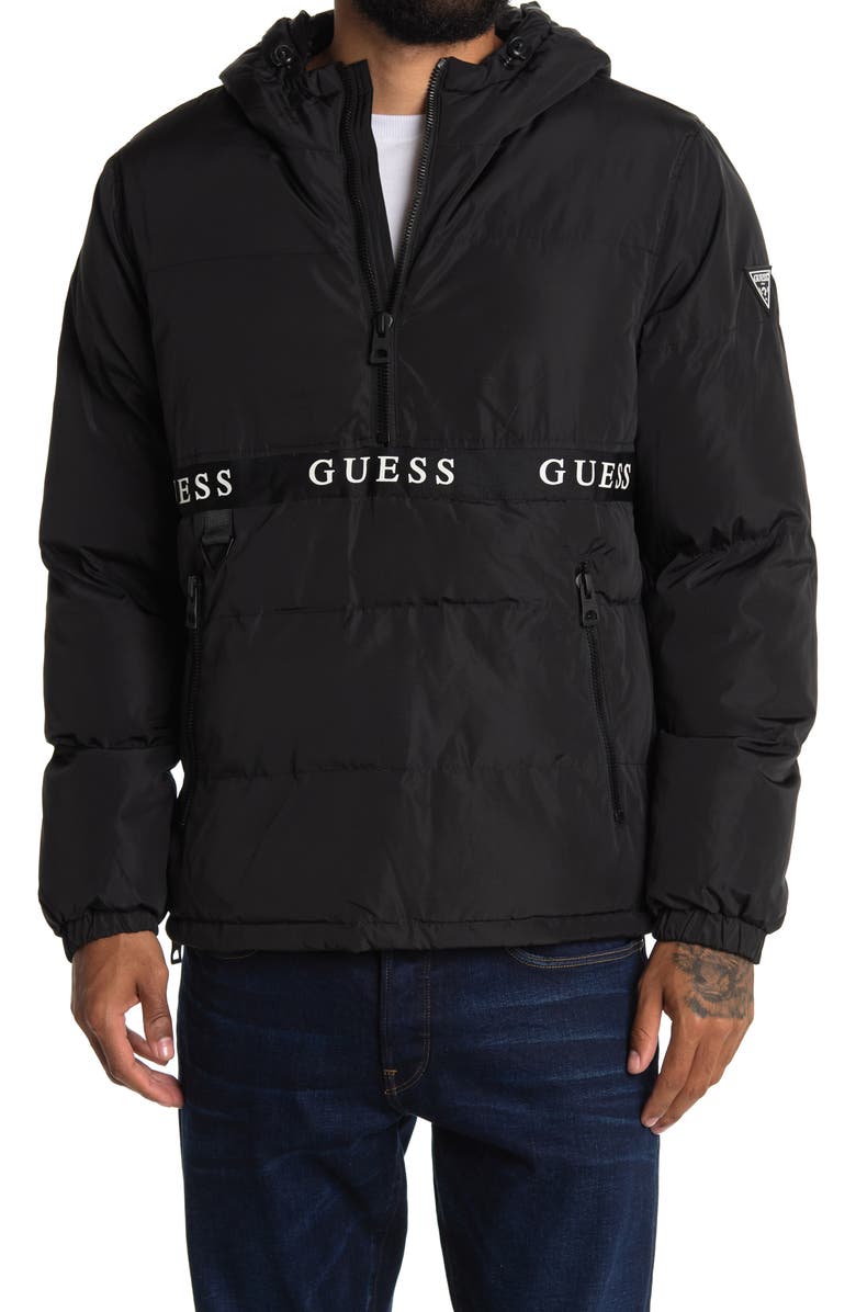 GUESS Logo Print Half Zip Hooded Jacket, Main, color,