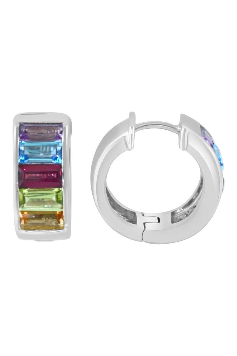 Mixed Semiprecious Stone Sterling Silver Hoop Earrings, Main, color, MULTI