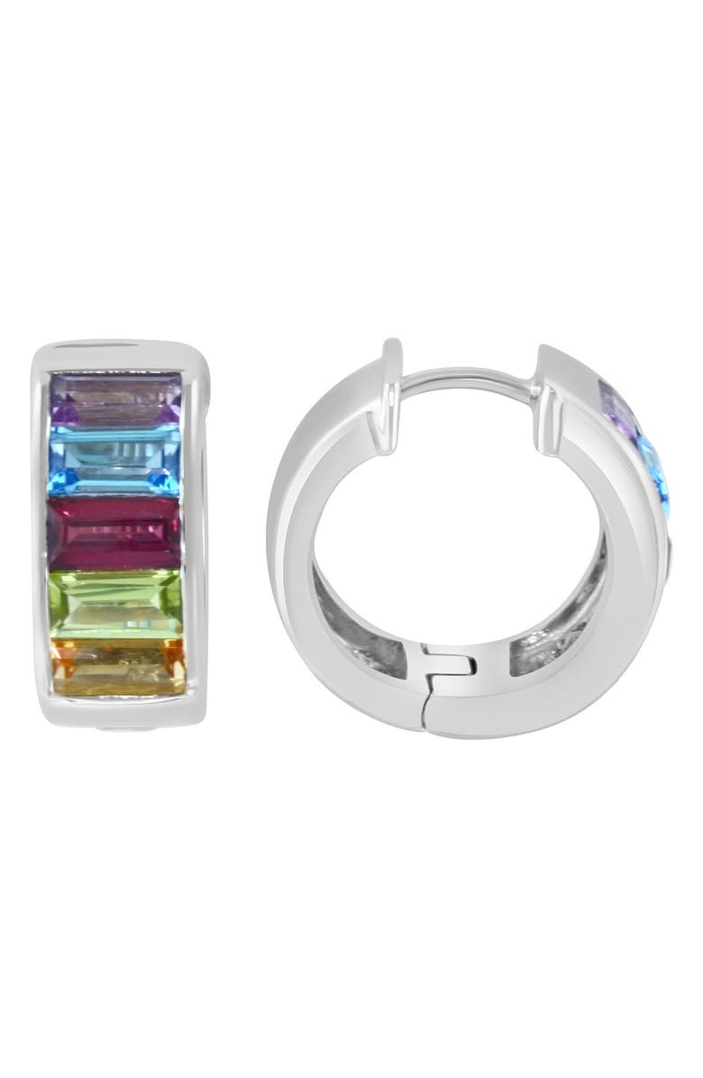 EFFY Mixed Semiprecious Stone Sterling Silver Hoop Earrings, Main, color, Multi
