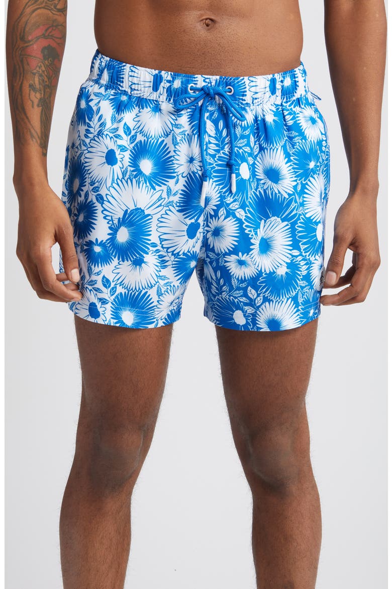 Floral Stretch Swim Trunks, Main, color, SKYDIVER