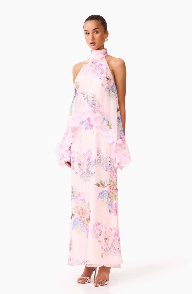 Elliatt Millie Floral Appliqué Tiered Halter Neck Gown, Alternate, color, Pink Multi