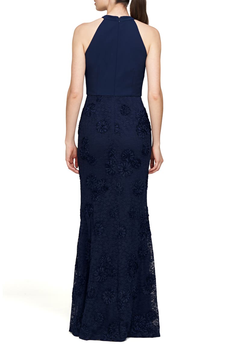 Britney Sleeveless Halter Evening Gown, Alternate, color, DEEP NAVY