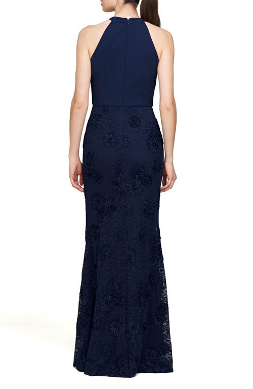 Js Collections Britney Sleeveless Halter Evening Gown In Deep Navy
