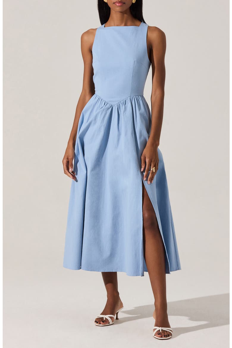 Bow Back A-Line Dress, Main, color, BLUE