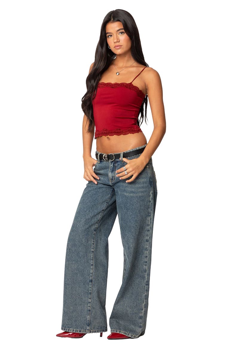 Cruella Lace Trim Crop Camisole, Alternate, color, BURGUNDY