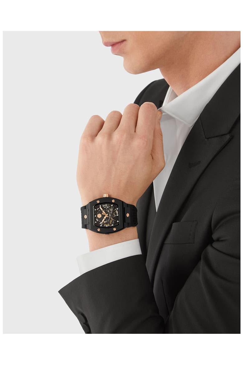 The $keleton Ceramic Silicone Strap Watch, 44mm, Alternate, color, BLACK CERAMIC
