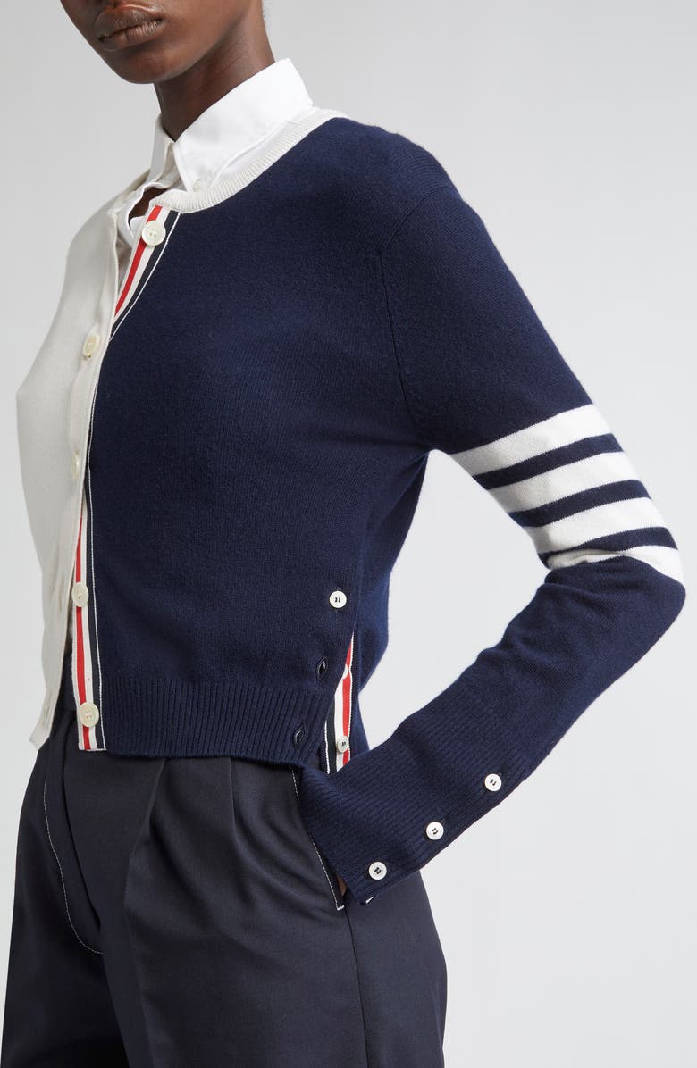 Thom Browne 4-Bar Crop Cashmere Cardigan, Alternate, color, 