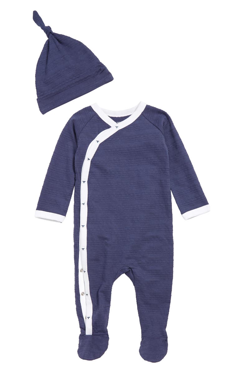 Burt's Bees Baby Jacquard Stripe Organic Cotton Footie & Hat Set, Main, color, 