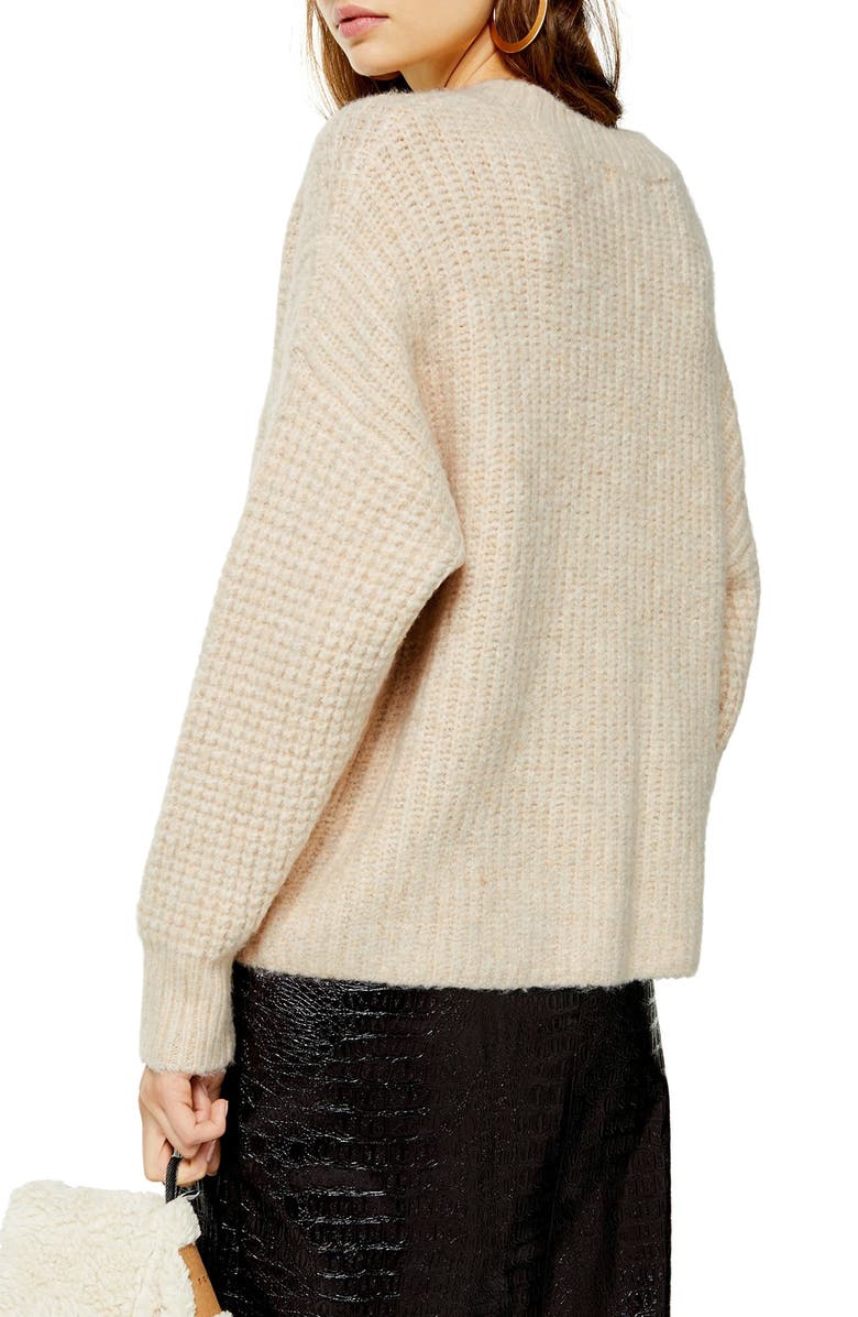 Topshop Zip Detail Waffle Knit Sweater, Alternate, color,