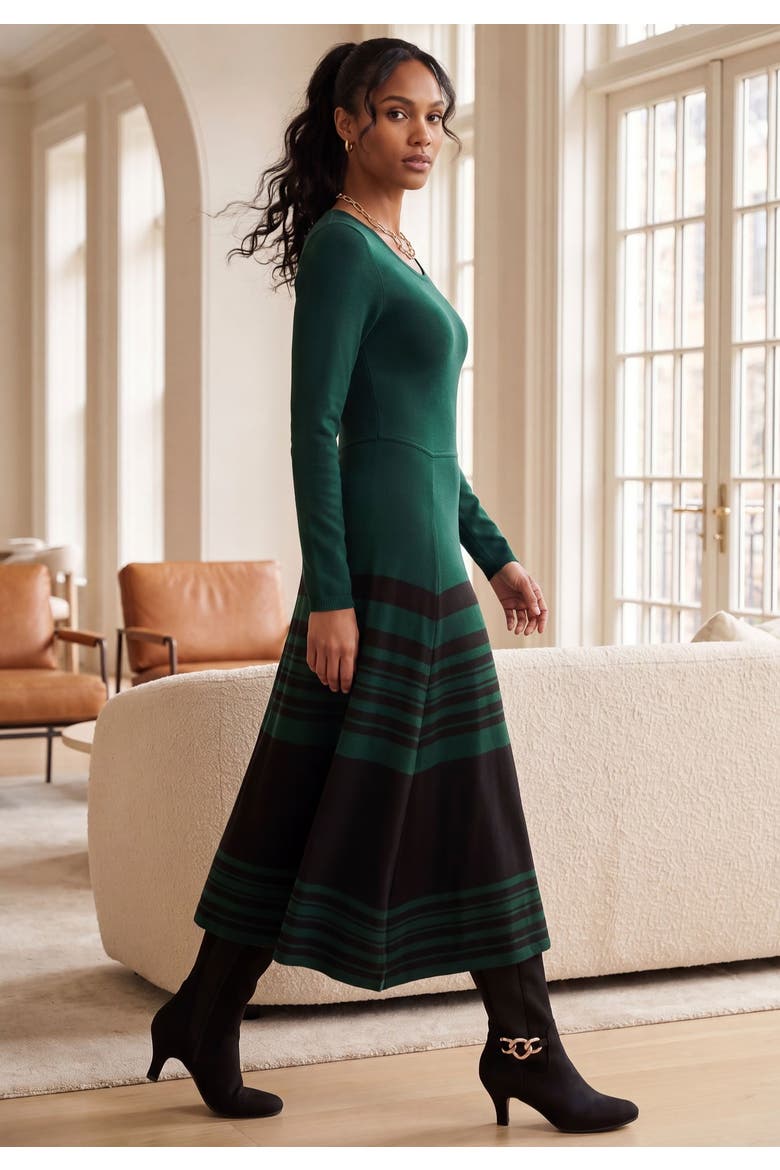 Fit And Flare Sweater Dress, Alternate, color, EMERALD GREEN BLACK