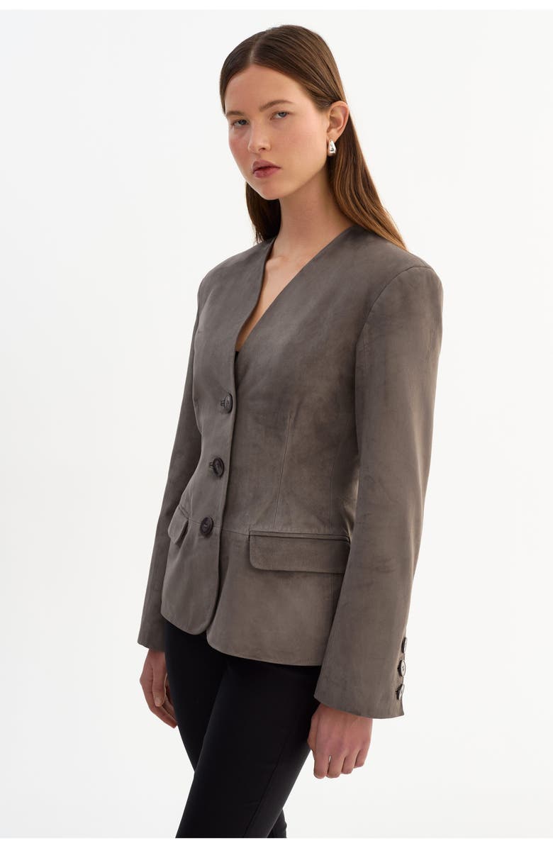 LAMARQUE Abitha | Suede Hourglass Jacket, Alternate, color, Steel Grey
