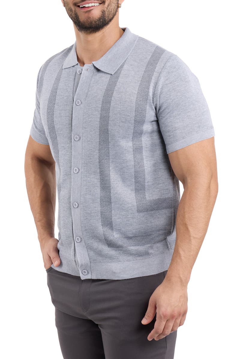 Spring + Mercer Stripe Polo Sweater, Alternate, color, Grey