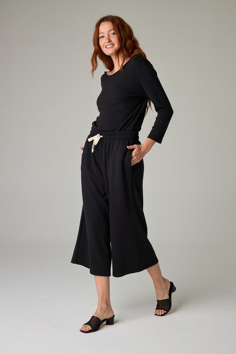 Nasaya Eco-Luxe Rib Bateau Neck 3/4 Length Sleeve Top - Ultra-Luxe Flow, Alternate, color, Coal Black