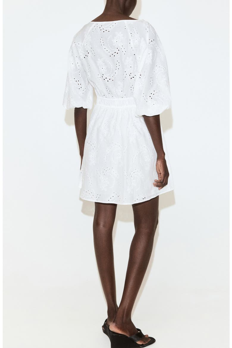 Floral Embroidered Cotton Minidress, Alternate, color, WHITE