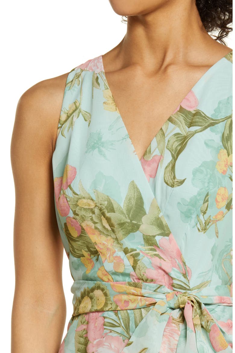 Floral Wrap Front Sleeveless Dress, Alternate, color, MINT MULTI