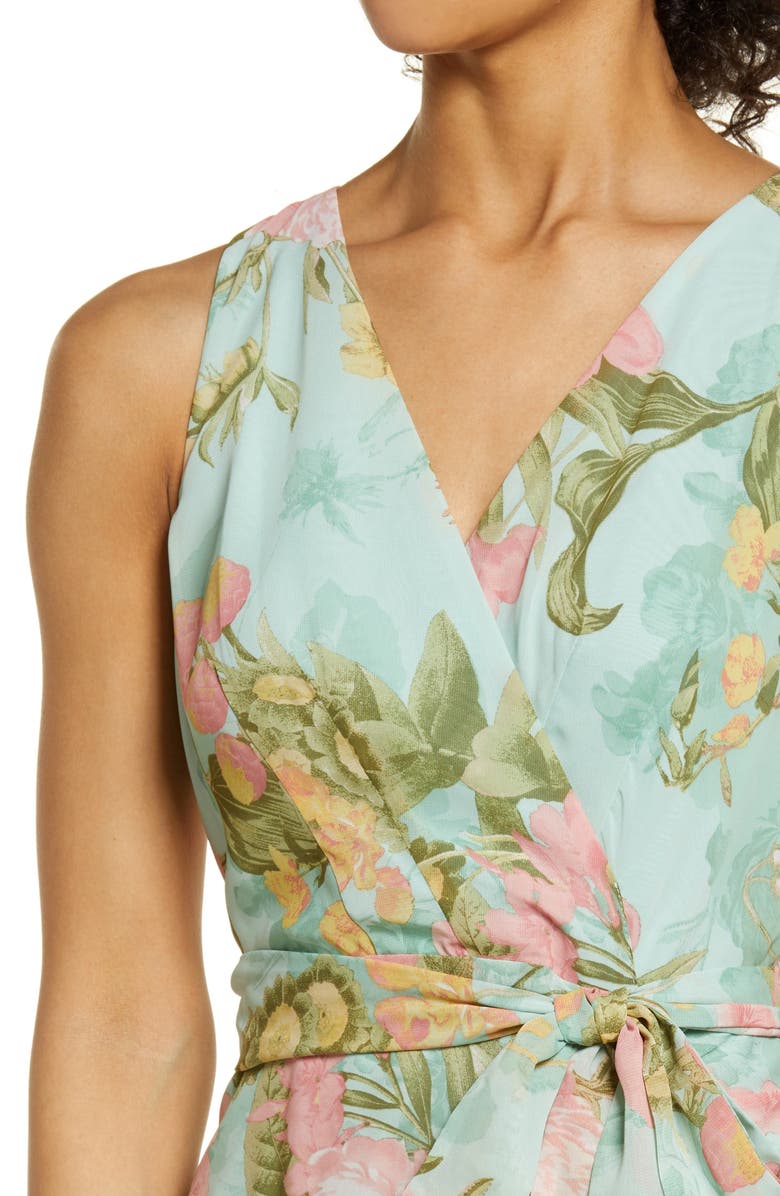 Eliza J Floral Wrap Front Sleeveless Dress, Alternate, color, 