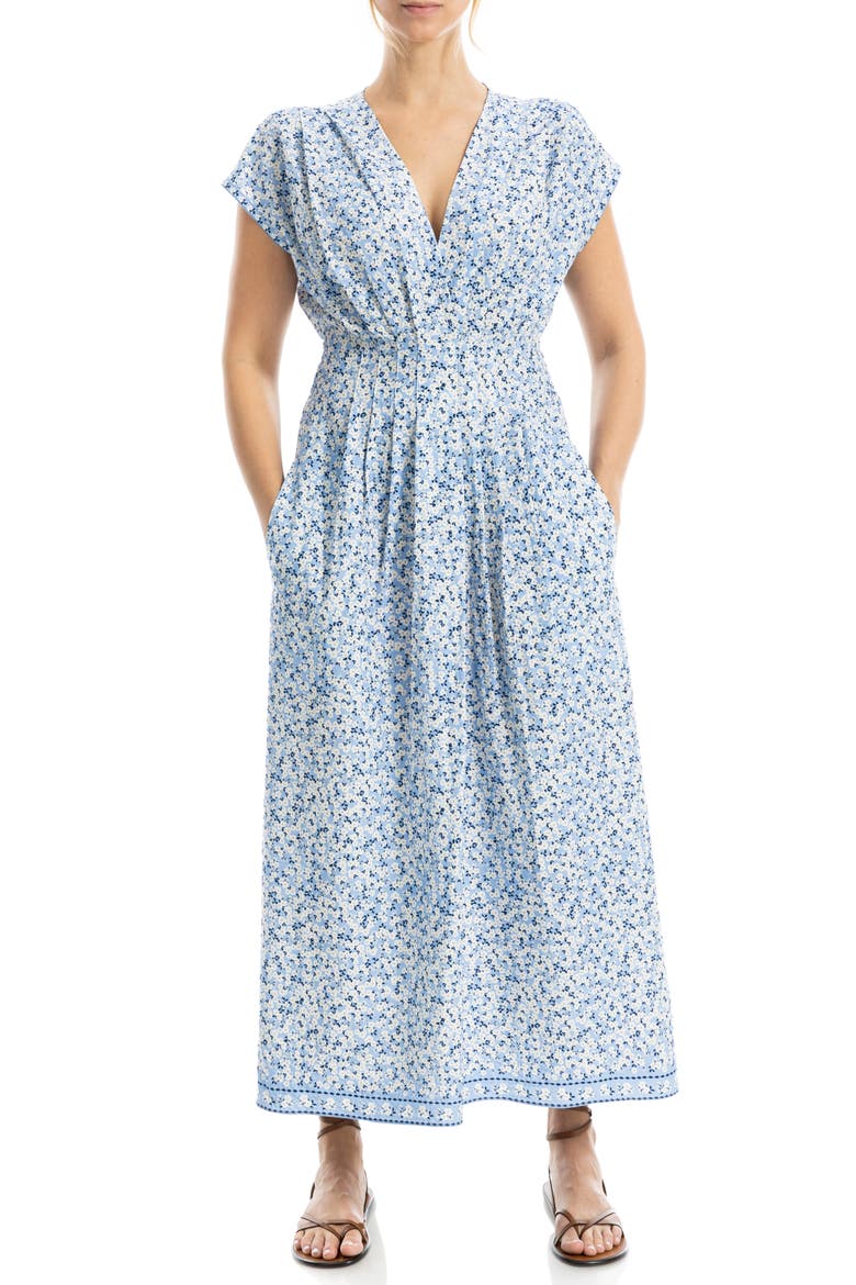 Cap Sleeve Tucked Waist Maxi Dress, Alternate, color, IVORY/ DENIM DAISY