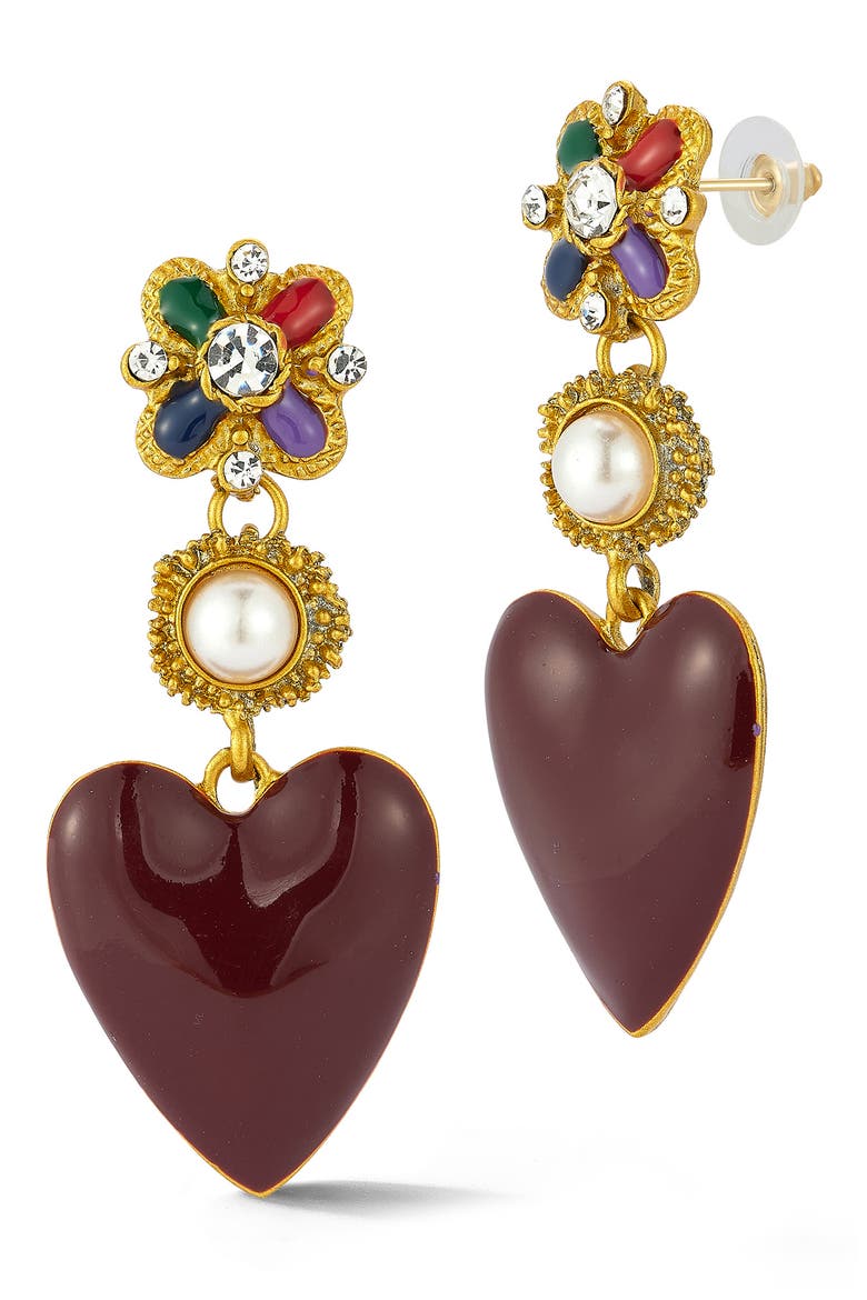 Enamel Heart Drop Earrings, Main, color, GOLD