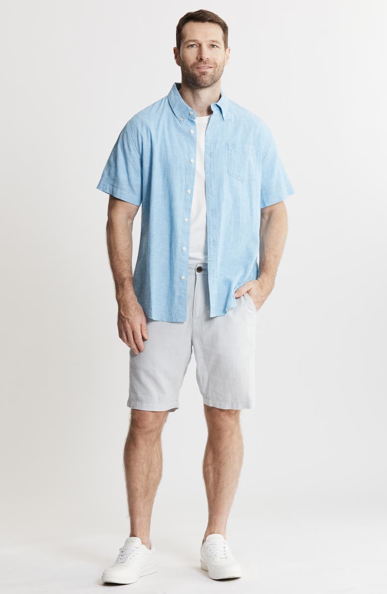 JACHS Cotton & Linen Short Sleeve Shirt, Alternate, color, Light Blue