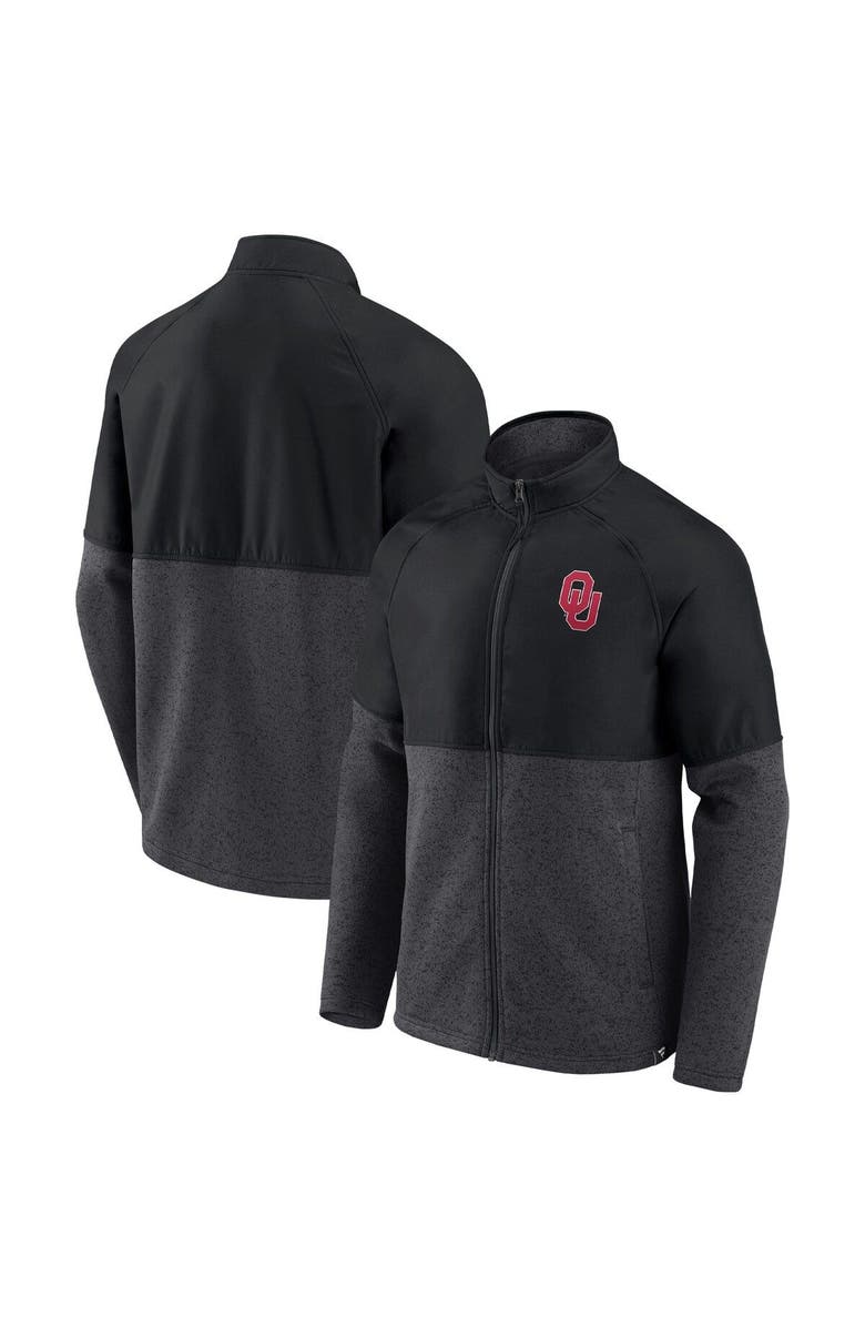 FANATICS Men's Fanatics Branded Black/Heathered Charcoal Oklahoma Sooners Durable Raglan Full-Zip Jacket, Main, color, 