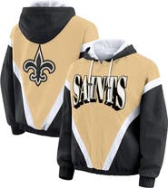 WEAR by Erin Andrews Women's WEAR by Erin Andrews Gold/Black New Orleans Saints Retro Crinkle Full-Zip Hoodie Windbreaker