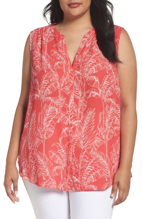 Print Sleeveless Pleat Back Top (Plus Size)
