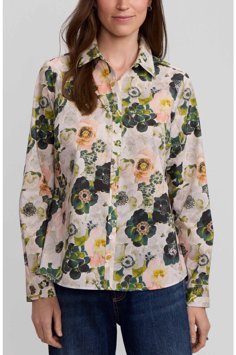 Hampton Bouquet Print Cotton Button-Up Shirt, Main, color, GREEN/ WHITE MULTI