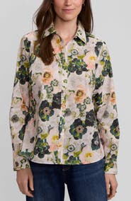 Foxcroft Hampton Bouquet Print Cotton Button-Up Shirt