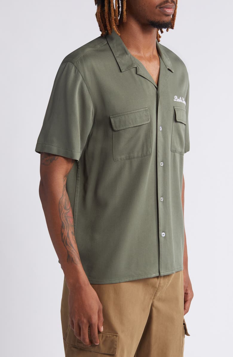 PacSun Logo Embroidered Camp Shirt, Alternate, color, Grape Leaf