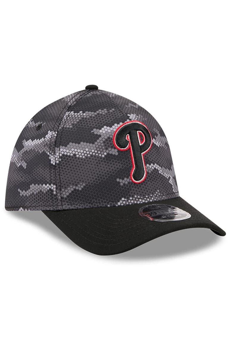Men's New Era Black Philadelphia Phillies Camo 39THIRTY A-Frame Flex Hat, Alternate, color, Black