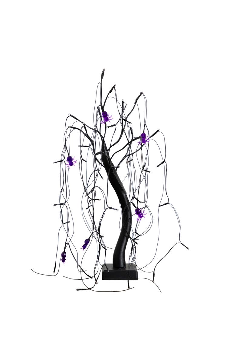 NEARLY NATURAL 2-ft Pre-Lit Halloween Artificial Black Spooky Spider Willow Tree with 60 Orange 
Purple LED Lights, Main, color, Black