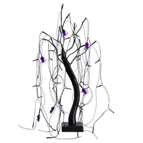 2-ft Pre-Lit Halloween Artificial Black Spooky Spider Willow Tree with 60 Orange 
Purple LED Lights