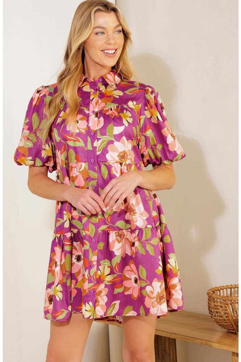 Puff Sleeve Mini Shirtdress, Alternate, color, PURPLE