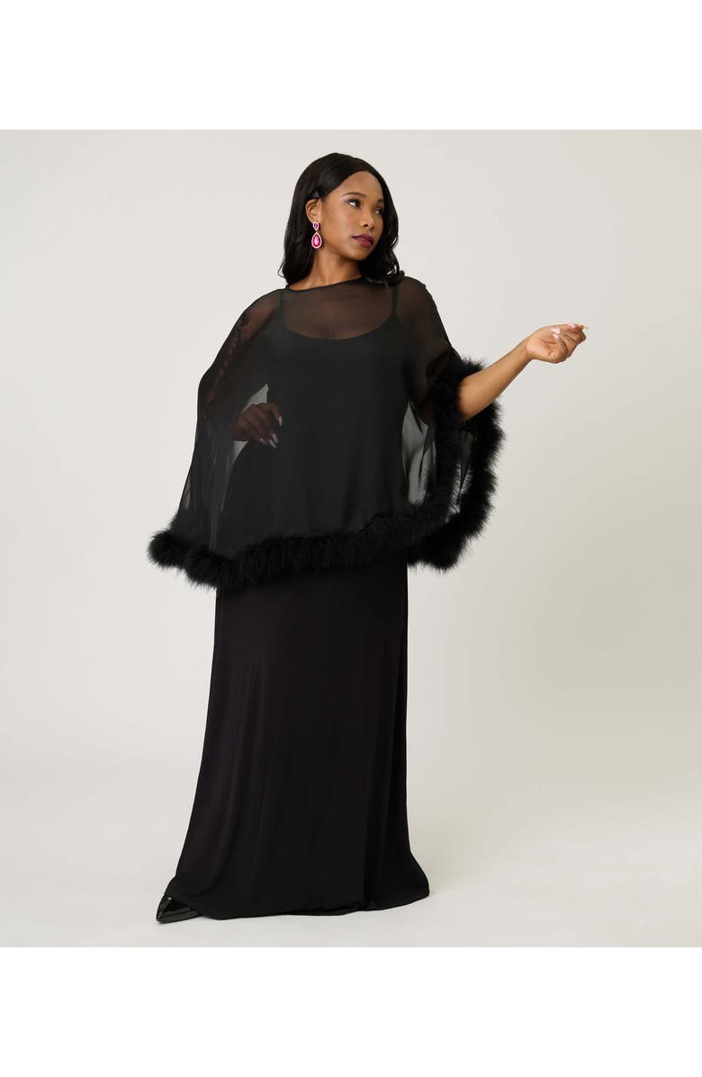 Smak Parlour Plus Size Cape Maxi Dress, Main, color, Black