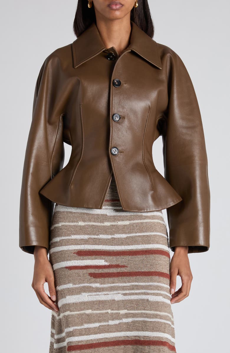 Bottega Veneta Flared Leather Jacket, Main, color, 